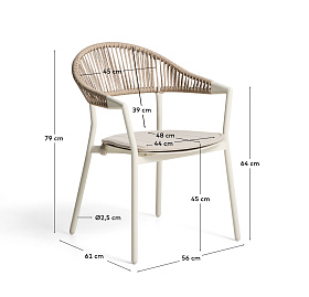 Уличный стул Alimia из алюминия цвета экрю с бежевой веревкой