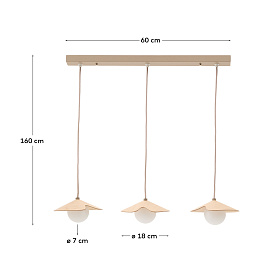 Подвесной светильник из дуба Wilara с 3 белыми шарами из дымчатого стекла