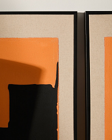 Zernu Абстрактная картина оранжево-чёрная на льняном холсте 