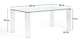 Стол Adularia из прозрачного закаленного стекла 160 x 90 см