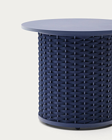 Уличный приставной столик Sedalis из алюминия и веревки синего цвета Ø50 см