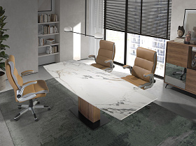 Раздвижной обеденный стол 1133/DT966 из керамики в мраморной отделке