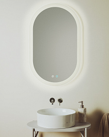 Овальное зеркало для ванной Mervi со LED подсветкой и защитой от запотевания 80 x 50 см