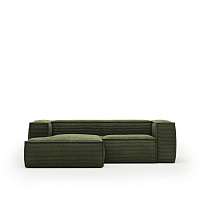 2-местный диван Blok с левым шезлонгом в зеленом толстом вельвете 240 см